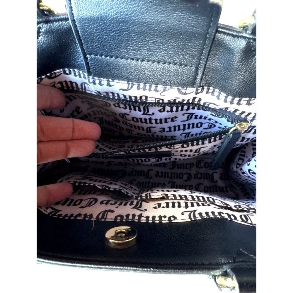 Juicy Couture Medallion Floral Satchel Tote Black Multi Color Purse Gold Logo